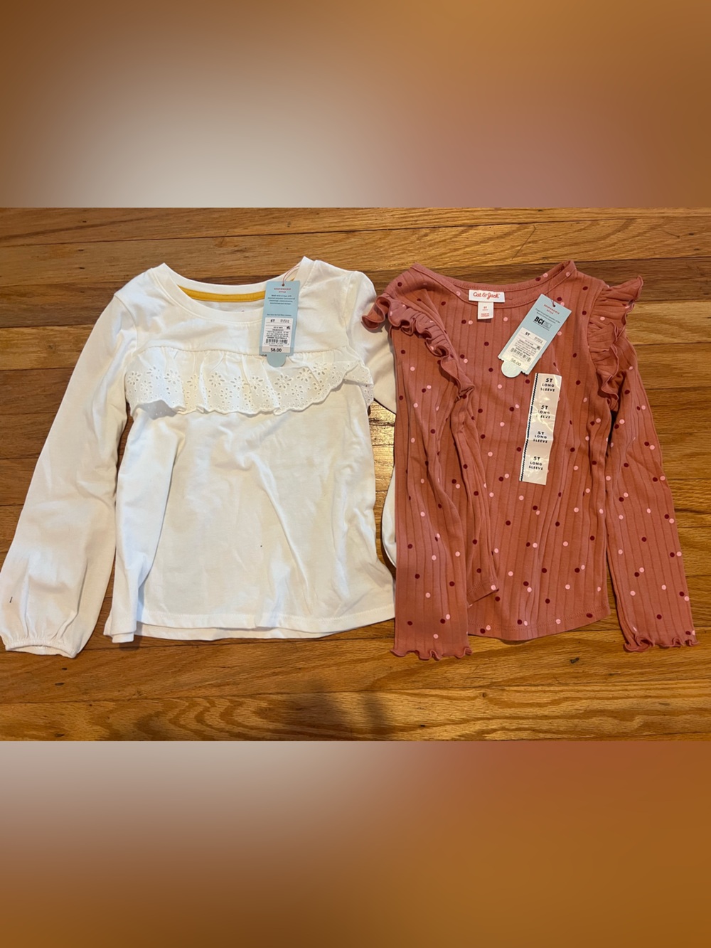 NWT girls cat & Jack Mauve Polka Dot Ruffle & White Eyelet Tops size 5T- 2 tops
